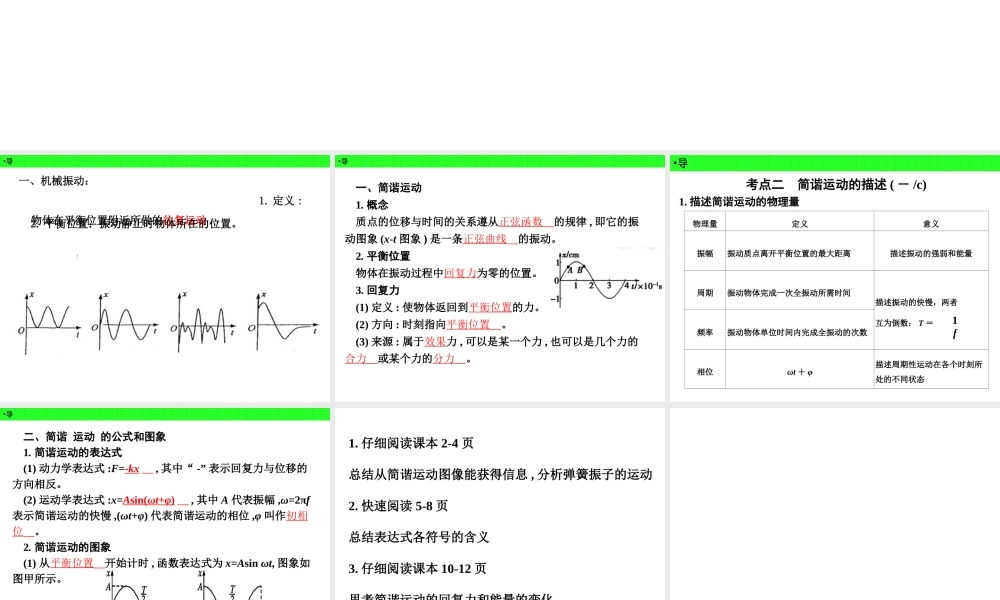 16.1 简谐运动的描述 回复力和能量