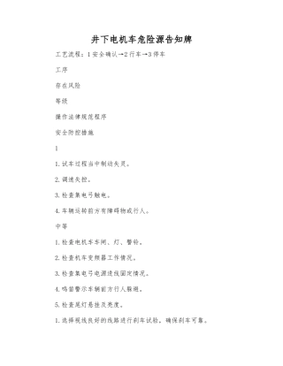 井下电机车危险源告知牌