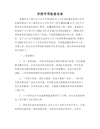 井控专项检查总结