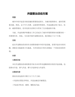 井盖整治活动方案