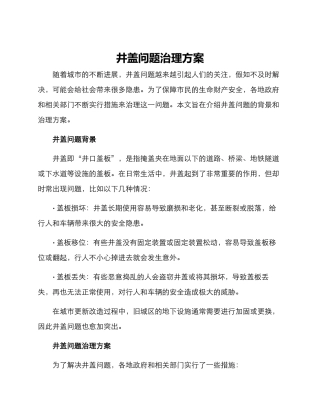 井盖问题治理方案