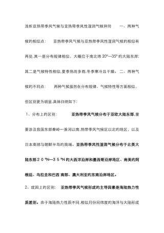 亚热带季风和亚热带季风性湿润气候