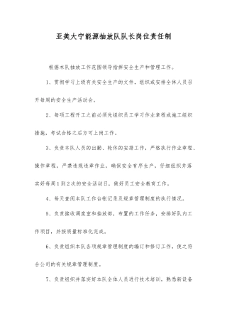 亚美大宁能源抽放队队长岗位责任制