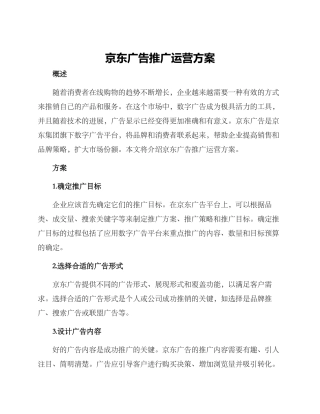 京东广告推广运营方案