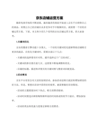 京东店铺运营方案