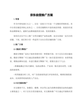 京东自营推广方案