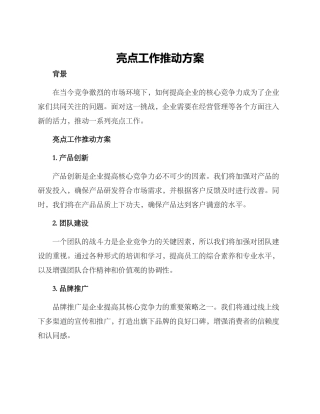 亮点工作推进方案