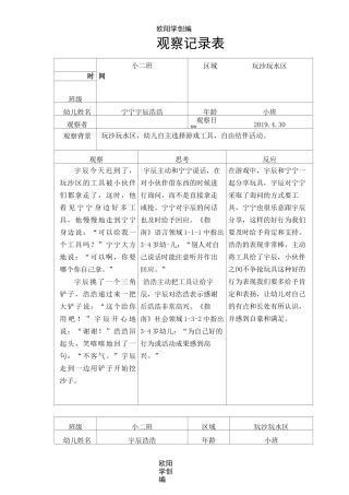 幼儿园玩沙玩水区观察记录表之欧阳学创编