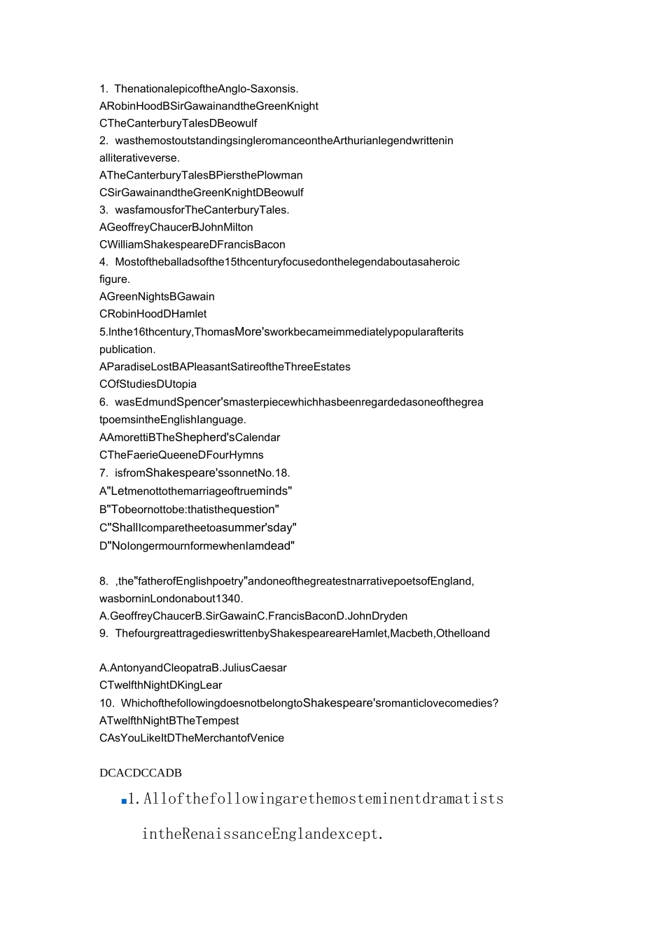 英国文学练习题及答案_第1页