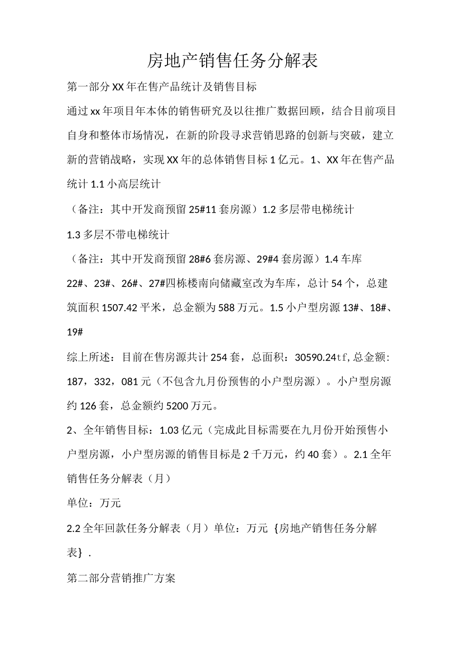 工作计划 房地产销售任务分解表_第1页