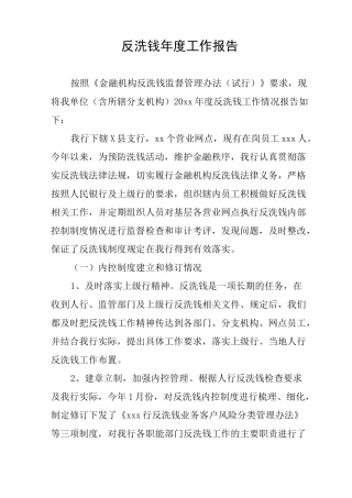 反洗钱年度工作报告