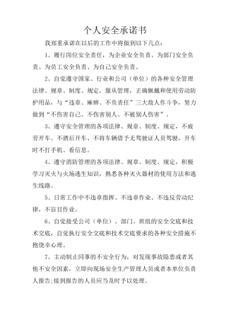 个人安全承诺书