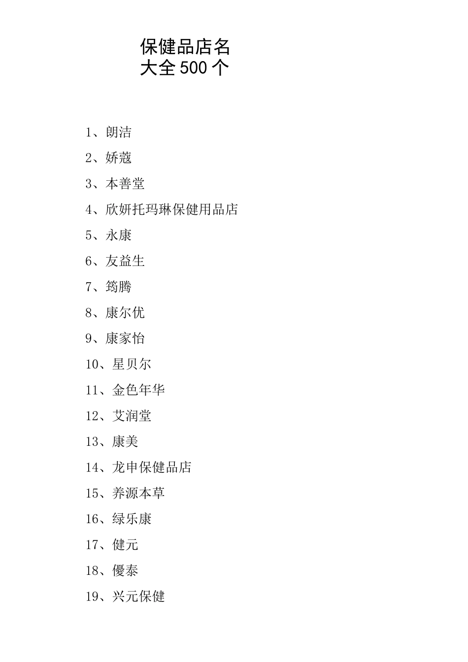 保健品店名大全500个_第1页