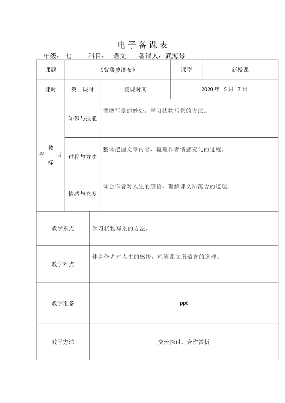 紫藤萝瀑布第二课时 2_第1页