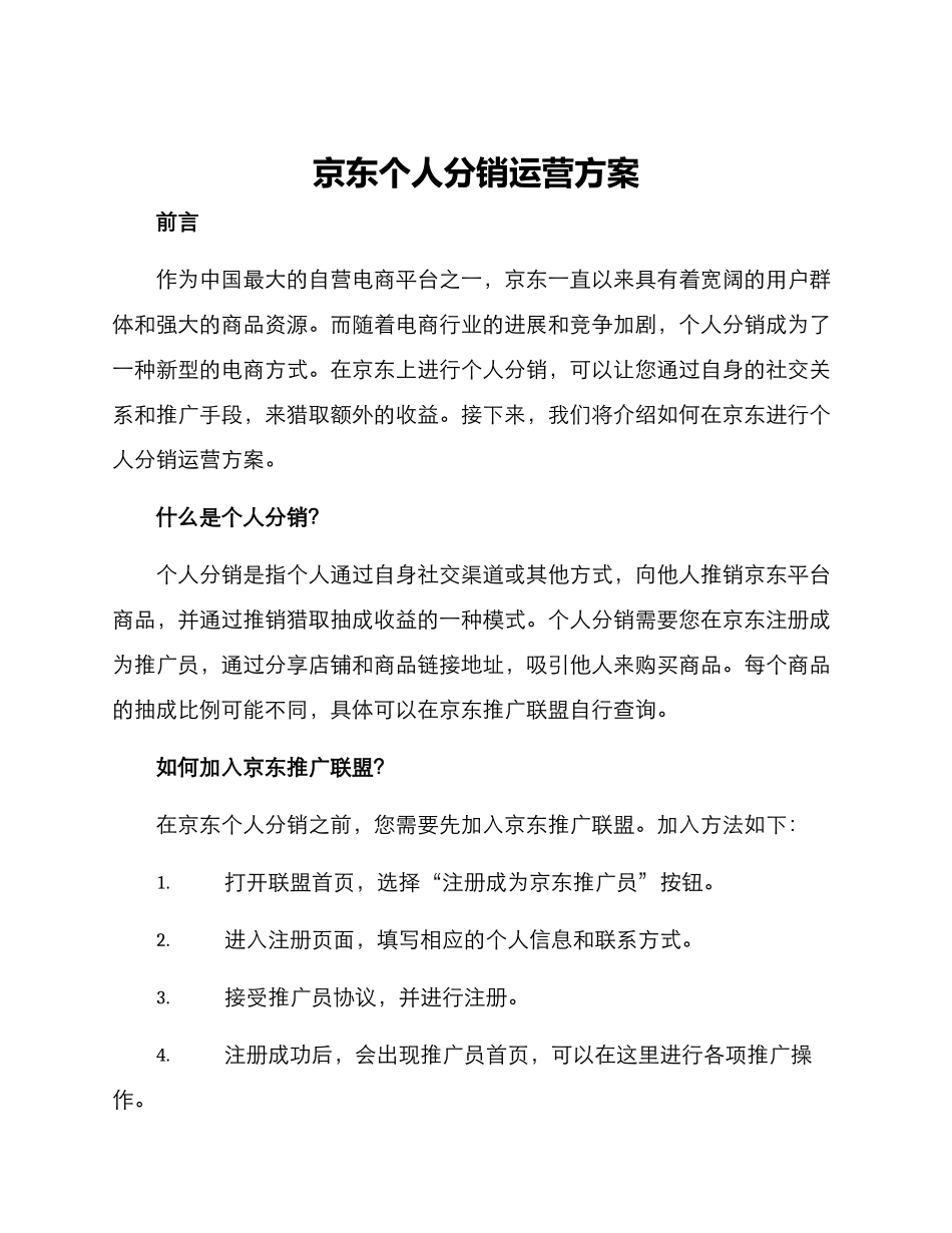 京东个人分销运营方案_第1页