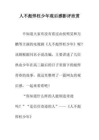 人不彪悍枉少年观后感影评欣赏