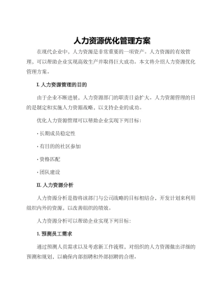 人力资源优化管理方案