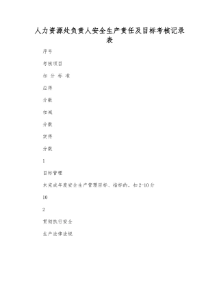 人力资源处负责人安全生产责任及目标考核记录表