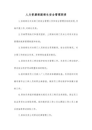 人力资源部副部长安全管理职责