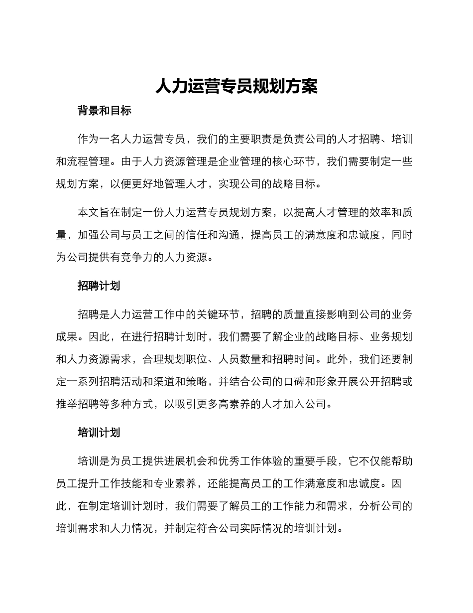 人力运营专员规划方案_第1页