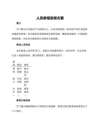 人员参观安排方案