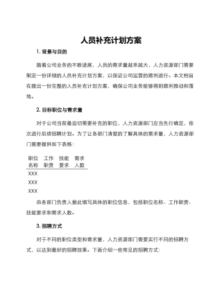 人员补充计划方案