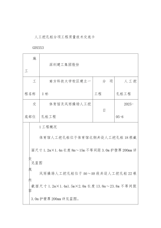 人工挖孔桩分项工程质量技术交底卡