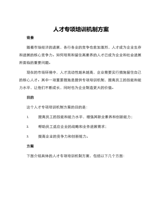 人才专项培训机制方案