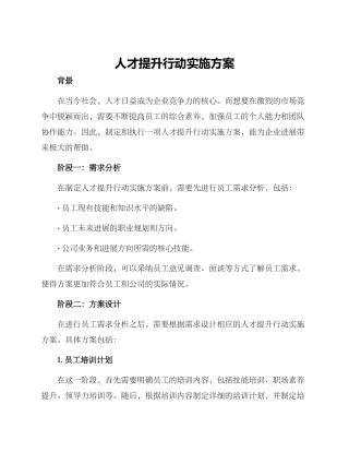 人才提升行动实施方案