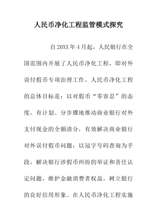 人民币净化工程监管模式探究