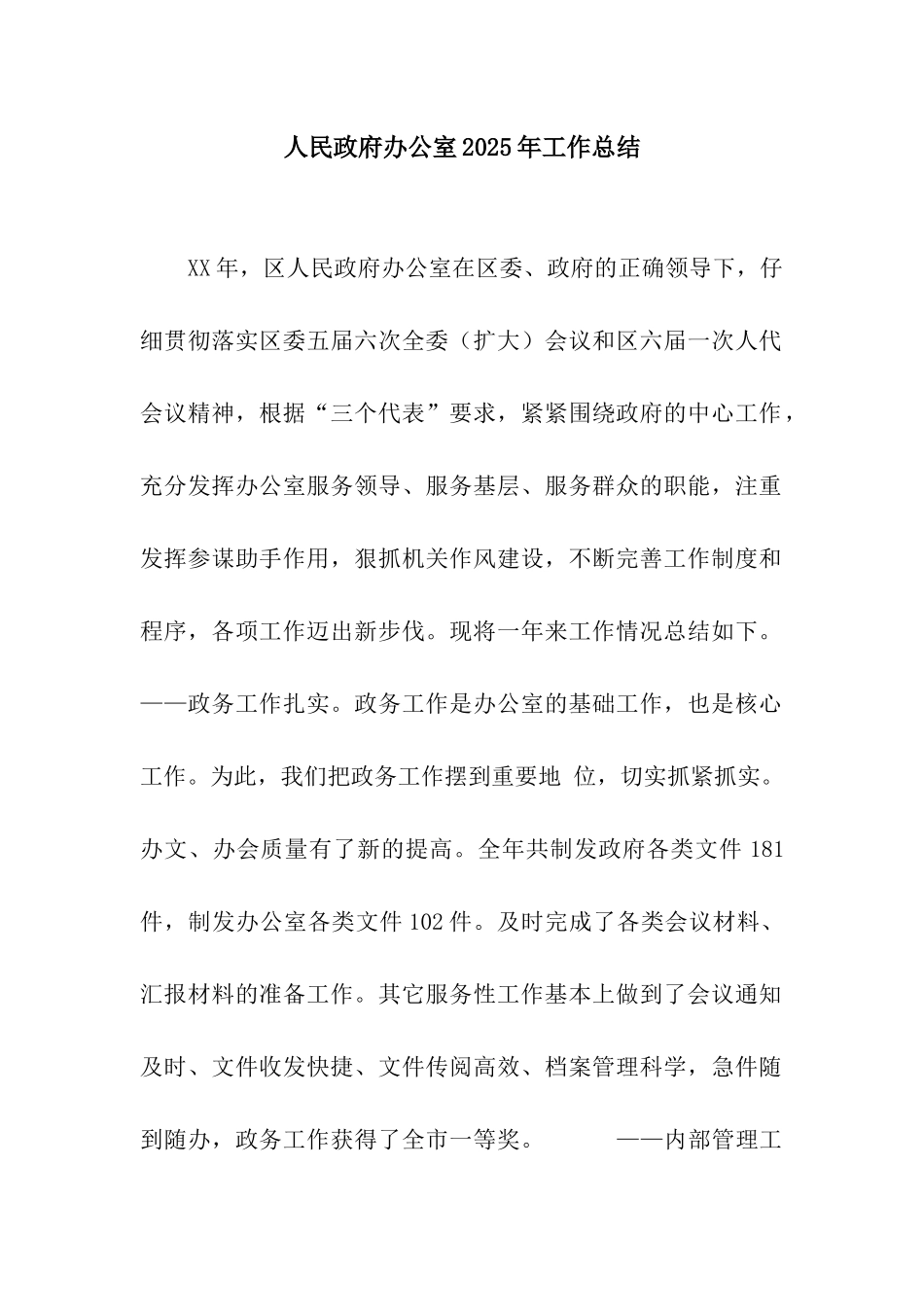 人民政府办公室2025年工作总结_第1页