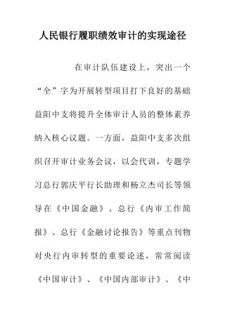 人民银行履职绩效审计的实现途径