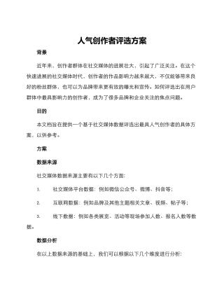 人气创作者评选方案