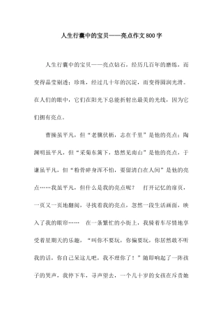 人生行囊中的宝物——亮点作文800字