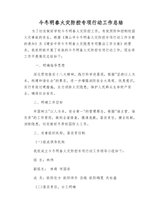 今冬明春火灾防控专项行动工作总结