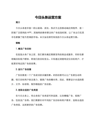 今日头条运营方案