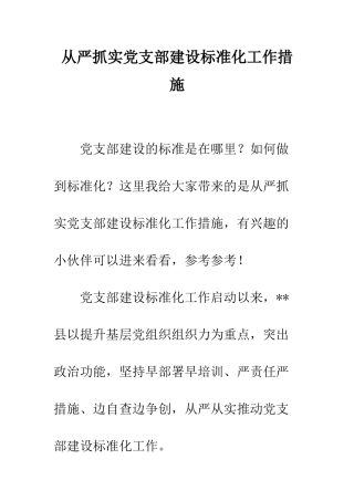 从严抓实党支部建设标准化工作措施