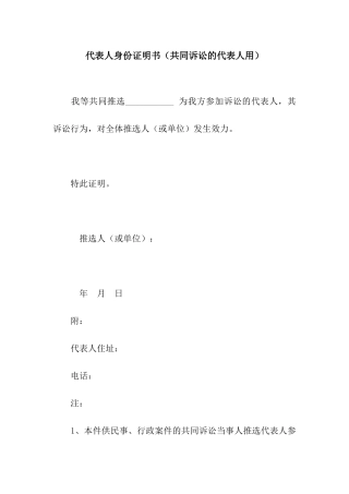代表人身份证明书