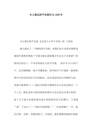 令人难忘的平安夜作文1200字