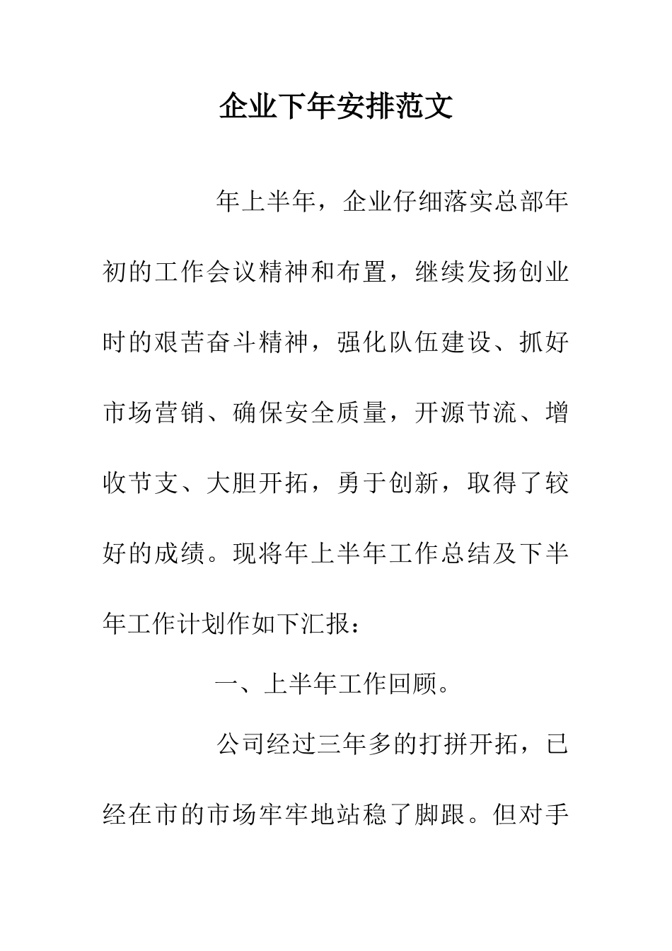 企业下年安排范文_第1页