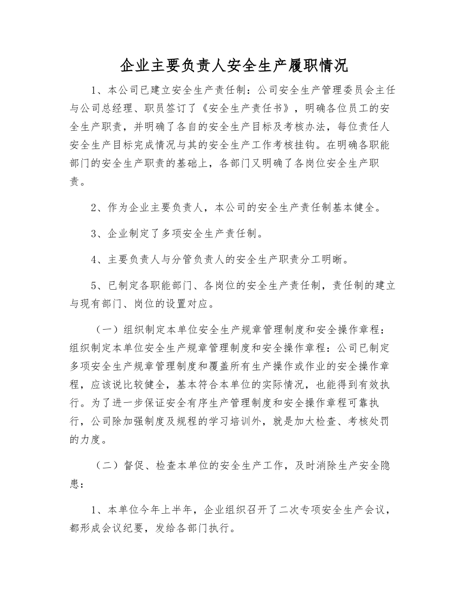 企业主要负责人安全生产履职情况_第1页