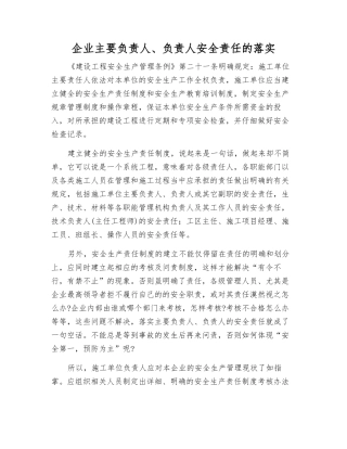 企业主要负责人、负责人安全责任的落实