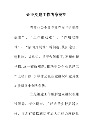企业党建工作考察材料