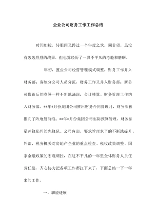 企业公司财务工作工作总结