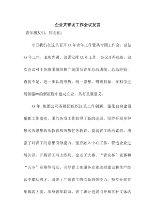 企业共青团工作会议发言