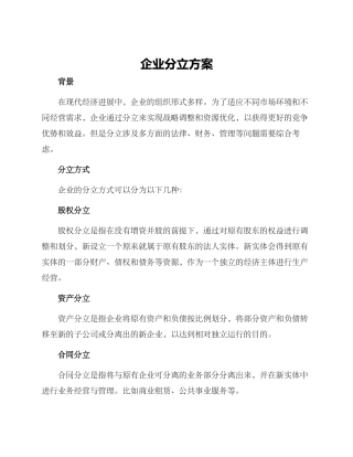 企业分立方案