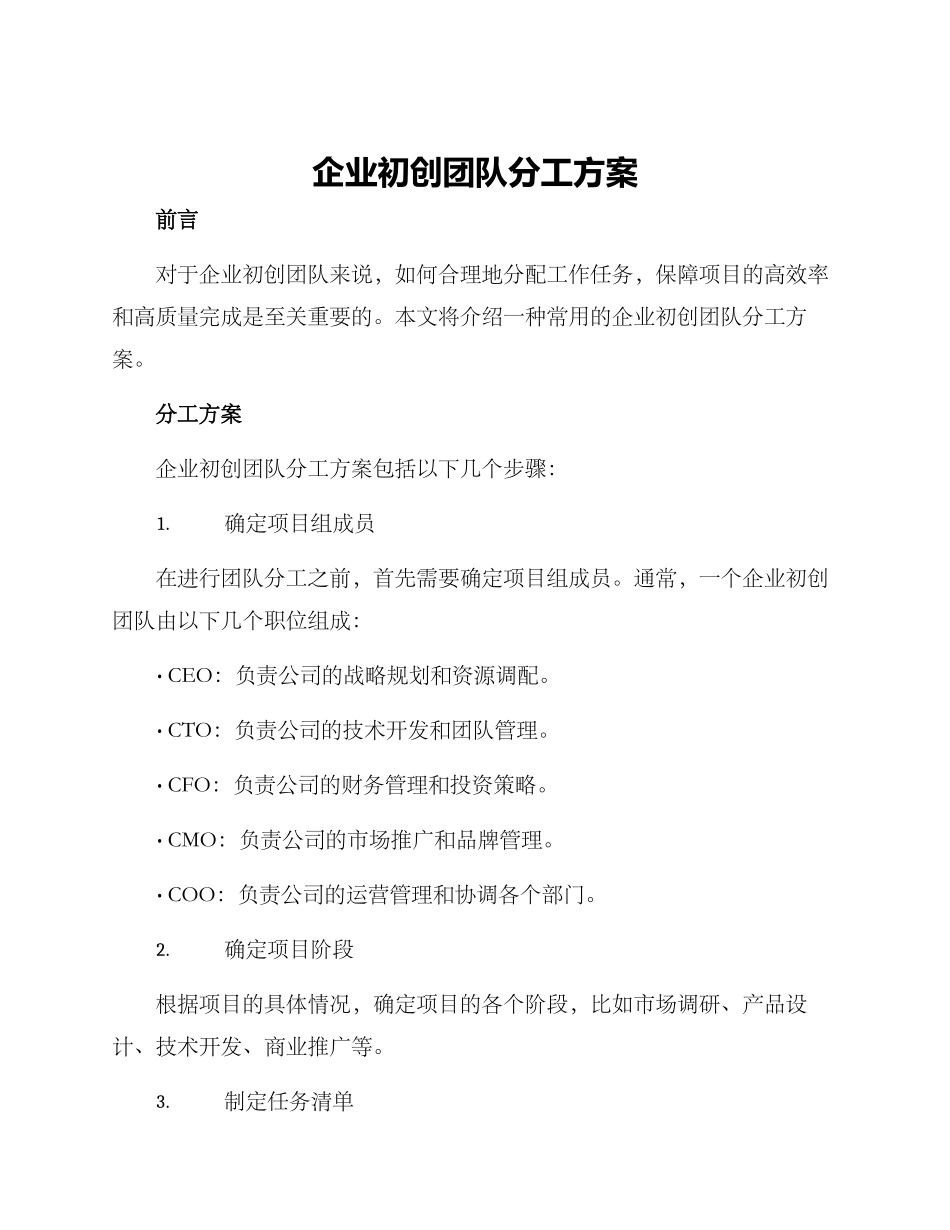 企业初创团队分工方案_第1页