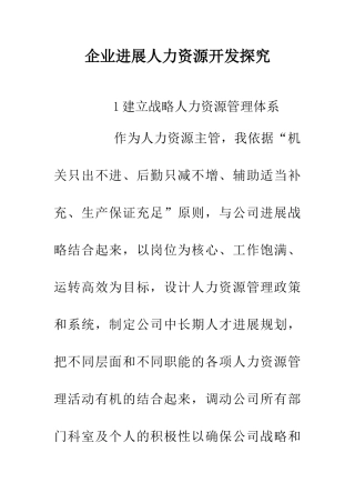 企业发展人力资源开发探究