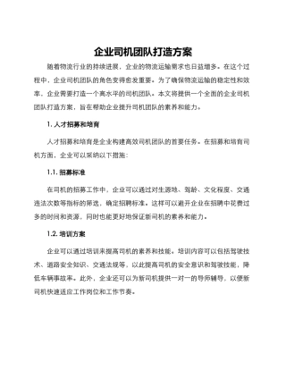 企业司机团队打造方案