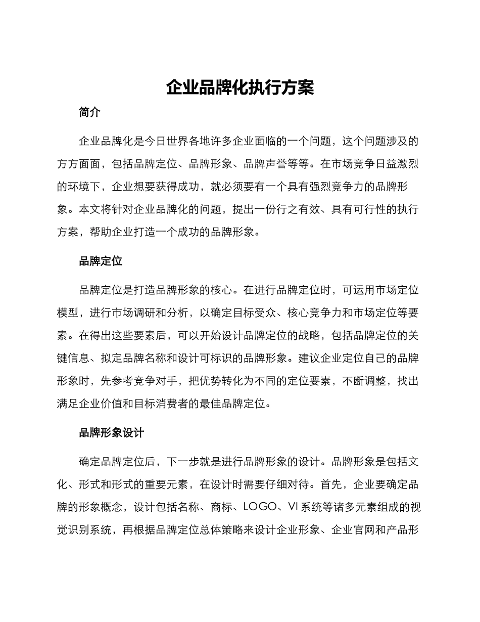 企业品牌化执行方案_第1页